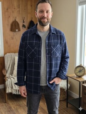 ​Kit and Ace XL Navy Plaid Technical Long Sleeve Shirt Shacket